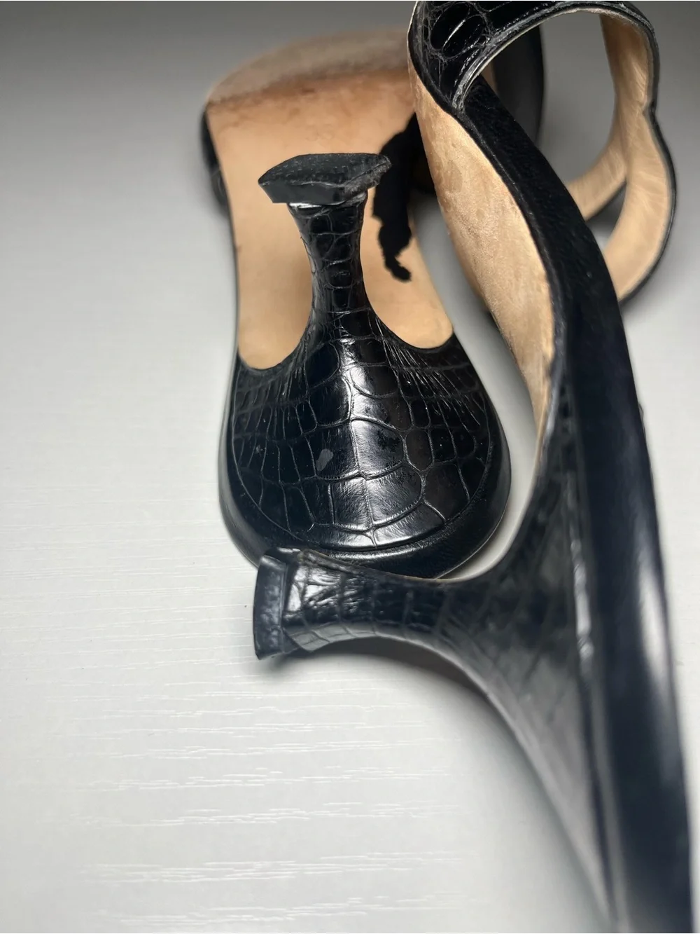 Manolo Blahnik Black Cross-Strap Leather Slide Heels